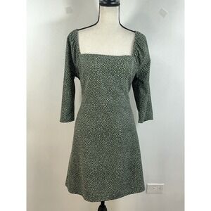 leith green white polkadot square neckline mini dress womens Xl
